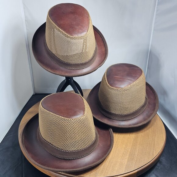 Player Leather/Mesh Fedora Hat | American Hat Makers | Chestnut | NWT | MED/LRG main image 5